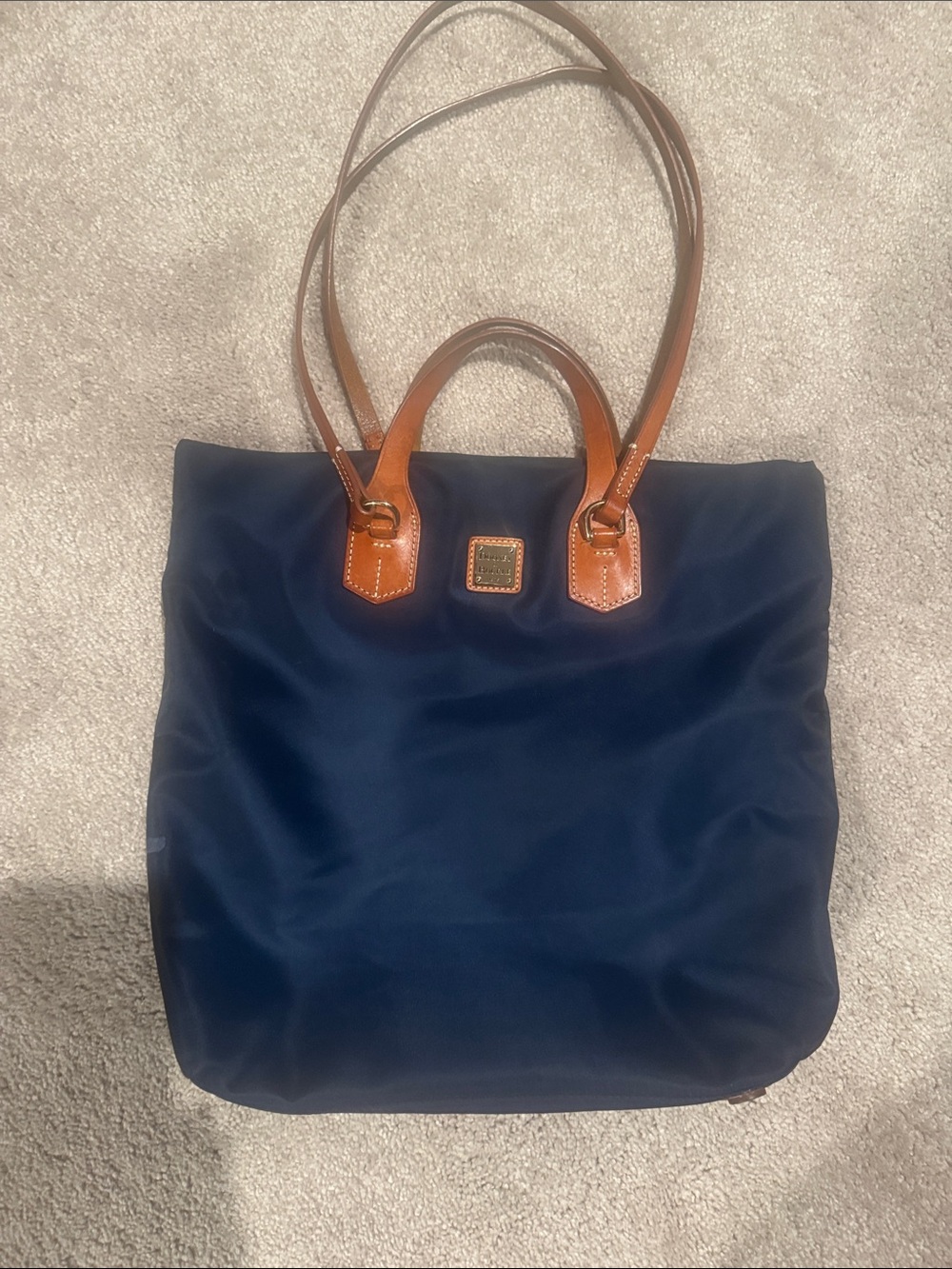 Dooney & Bourke Navy Tote with Tan Leather Trim